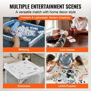 Mesa de Mahjong, Mesa de Cartas Plegable Cuadrada para 4 Jugadores con 4 Portavasos y 4 Bandejas para Fichas, Mesa de Dominó Portátil con 1 Juego de Dominó para Mahjong, Póker y Rompecabezas, 35.4...