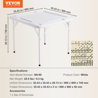 Mesa de Mahjong, Mesa de Cartas Plegable Cuadrada para 4 Jugadores con 4 Portavasos y 4 Bandejas para Fichas, Mesa de Dominó Portátil con 1 Juego de Dominó para Mahjong, Póker y Rompecabezas, 35.4...