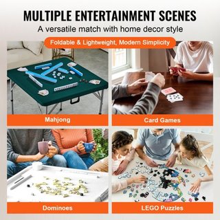 Mesa de Mahjong, Mesa de Cartas Plegable para 4 Jugadores con Superficie Verde Resistente al Desgaste, Mesa Cuadrada Bi-Folding Portátil para Dominó con Asa de Transporte para Camping al Aire Libr...