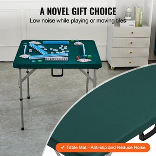 Mesa de Mahjong, Mesa de Cartas Plegable para 4 Jugadores con Superficie Verde Resistente al Desgaste, Mesa Cuadrada Bi-Folding Portátil para Dominó con Asa de Transporte para Camping al Aire Libr...
