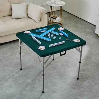 Mesa de Mahjong, Mesa de Cartas Plegable para 4 Jugadores con Superficie Verde Resistente al Desgaste, Mesa Cuadrada Bi-Folding Portátil para Dominó con Asa de Transporte para Camping al Aire Libr...