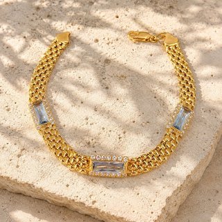 Pulsera Oro 18k Aguamarinas Diamantes JAE-TRA2389