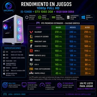 PC Gaming i5-12400 GTX 1060 16GB SSD 512GB