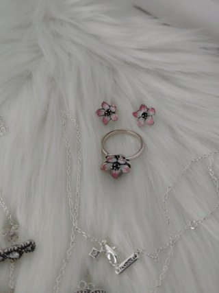 Conjunto Pandora Anillos y Pendientes Rosa