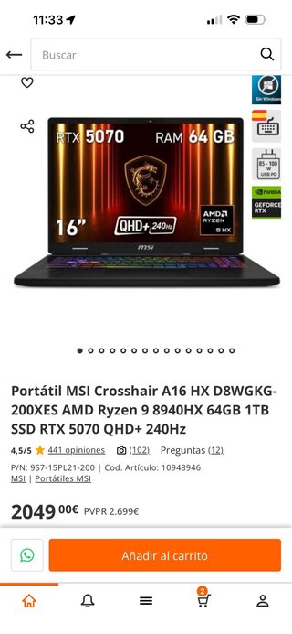 Portátil MSI Crosshair A16