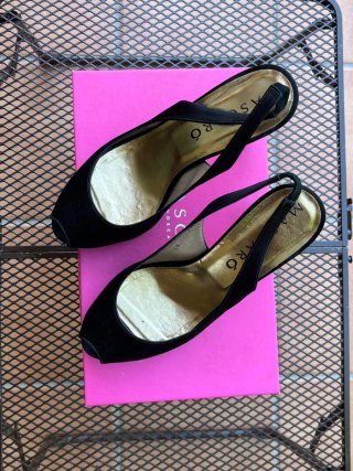Sandalias de fiesta negras raso talla 38