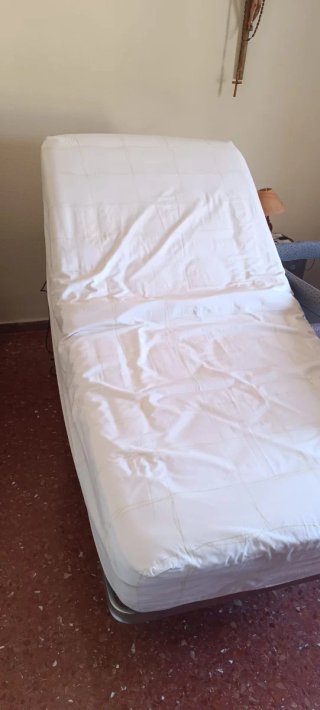 Cama articulada, silla de ruedas, andador y mesa