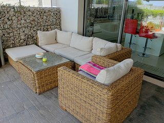 Set di Divani da Esterno in Vimini e Vetro
