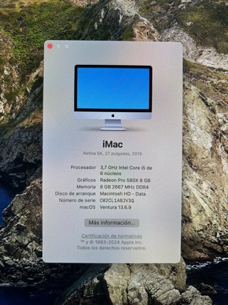 iMac Retina 27” 2019 i5 2,12 Tb. Color Plata