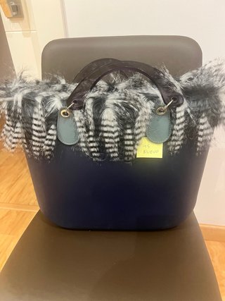 Bolso O bag Grande Azul con Pelo