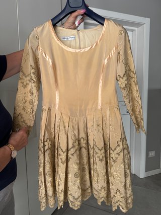 Alberta Ferretti Vestito Seta & Pizzo Beige/Oro