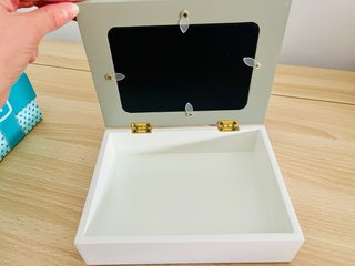 Caja- marco de fotos bebé con lazo rosa