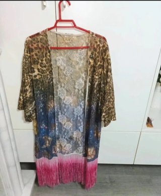 Blazer Verano Estampada con Flecos