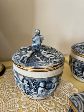 Antiguo juego tocador porcelana azul y detalles do