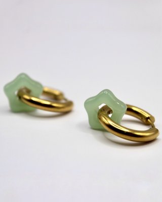 Pendientes Aro Acero Inoxidable Estrella Verde
