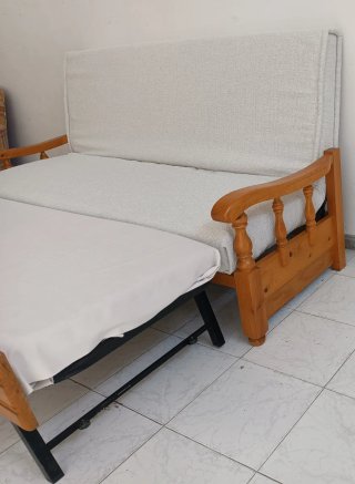 Sofá Cama Madera y Tela Beige
