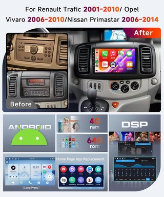 Radio Coche CarPlay Android 15 4+64GB