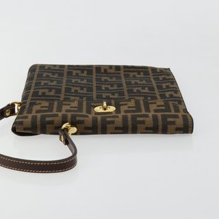 FENDI Zucca Canvas Hand Bag Black Brown Auth
