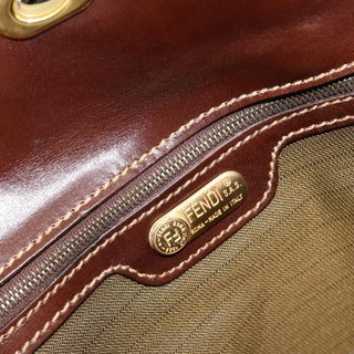 FENDI Zucca Canvas Hand Bag Black Brown Auth
