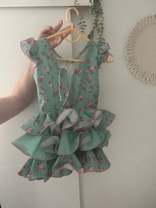 Vestido gitana de niña 6 añoverde con flores rosas