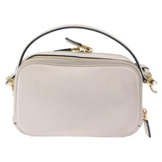 PRADA Hand Bag Leather 2way White Gold Auth