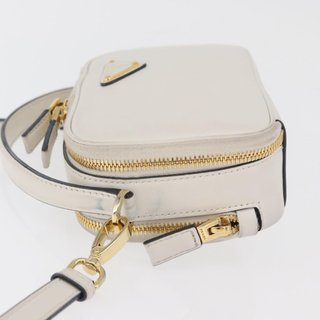 PRADA Hand Bag Leather 2way White Gold Auth