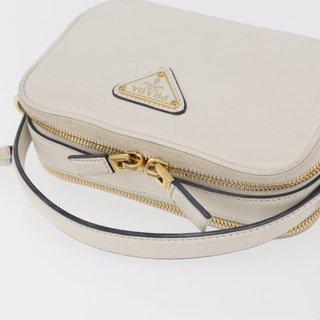 PRADA Hand Bag Leather 2way White Gold Auth