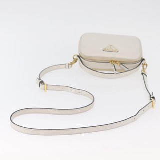 PRADA Hand Bag Leather 2way White Gold Auth
