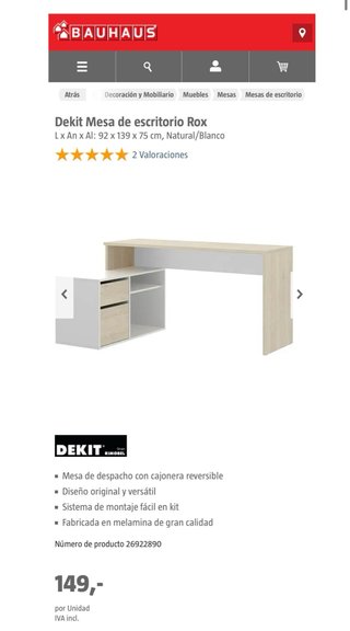 Escritorio Dekit Rox Blanco y Madera