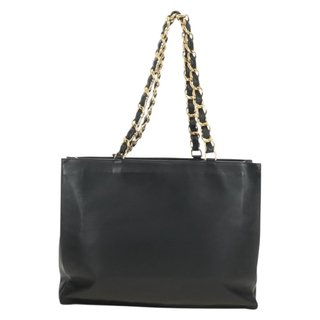 CHANEL Chain Tote Bag Leather Black Gold CC Auth