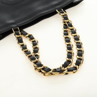 CHANEL Chain Tote Bag Leather Black Gold CC Auth