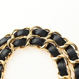 CHANEL Chain Tote Bag Leather Black Gold CC Auth