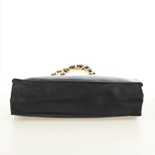 CHANEL Chain Tote Bag Leather Black Gold CC Auth