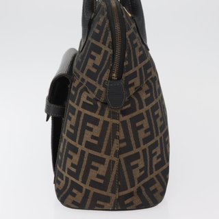 FENDI Zucca Canvas Hand Bag Black Brown Auth