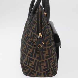 FENDI Zucca Canvas Hand Bag Black Brown Auth