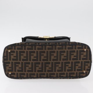 FENDI Zucca Canvas Hand Bag Black Brown Auth
