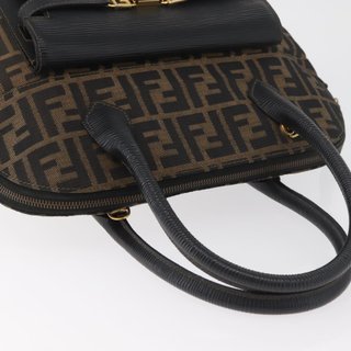 FENDI Zucca Canvas Hand Bag Black Brown Auth