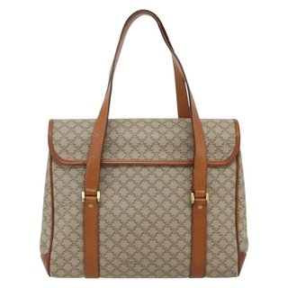 CELINE Macadam Canvas Hand Bag PVC Beige Gold