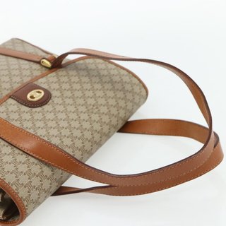 CELINE Macadam Canvas Hand Bag PVC Beige Gold