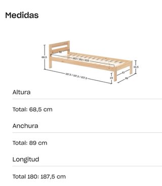 Cama 80cm Madera Maciza Lufe