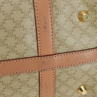 CELINE Macadam Canvas Mini Boston Bag PVC Beige