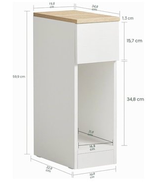 Mesita auxiliar estrecha madera y blanco