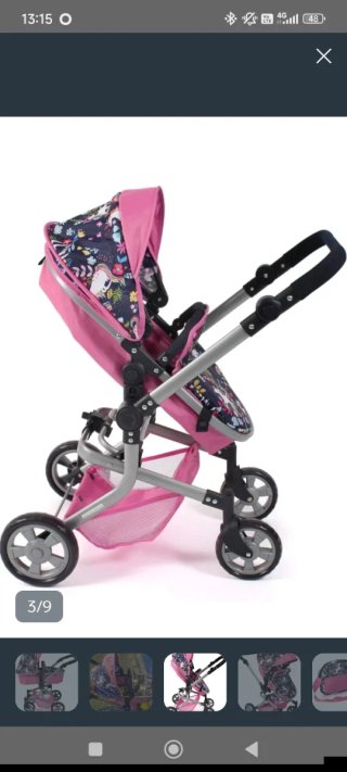 Carrito de muñecas rosa con unicornios