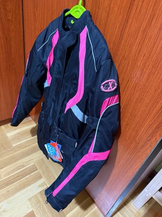 Cazadora Moto Mujer Talla M Negra y Rosa