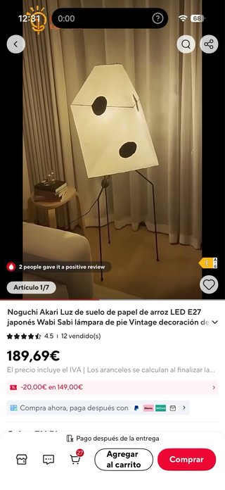 Lámpara de pie Noguchi Akari (Réplica)