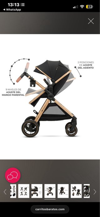 Carro de bebé Kinderkraft negro y dorado