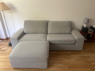Sofá modular gris claro con otomana Ikea