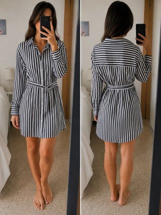 Vestido camisero Bershka rayas blanco y negro