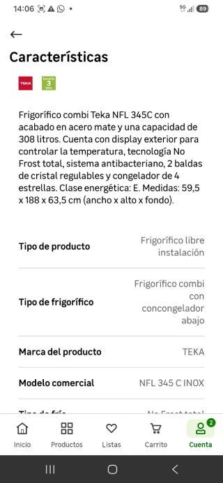 Nevera Teka Acero Inoxidable