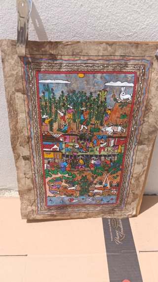 Pintura artesanal mexicana en corteza